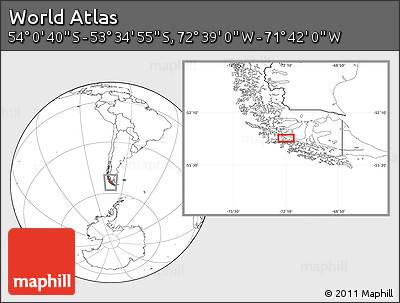 Blank Location Map of the Area around 53° 47' 48" S, 72° 10' 30" W