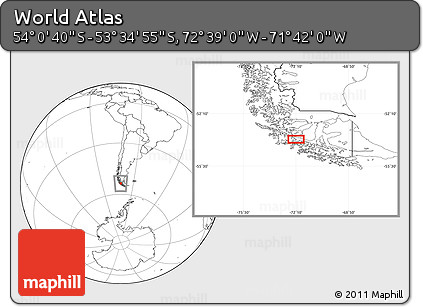 Blank Location Map of the Area around 53° 47' 48" S, 72° 10' 30" W