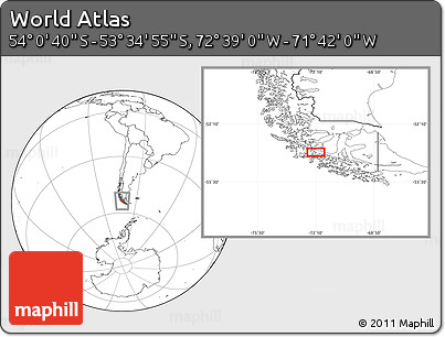 Blank Location Map of the Area around 53° 47' 48" S, 72° 10' 30" W