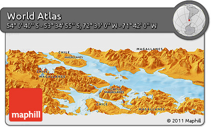 Political Panoramic Map of the Area around 53° 47' 48" S, 72° 10' 30" W
