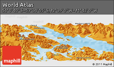 Political Panoramic Map of the Area around 53° 47' 48" S, 72° 10' 30" W