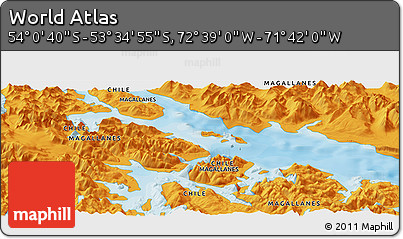 Political Panoramic Map of the Area around 53° 47' 48" S, 72° 10' 30" W