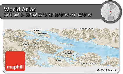 Shaded Relief Panoramic Map of the Area around 53° 47' 48" S, 72° 10' 30" W