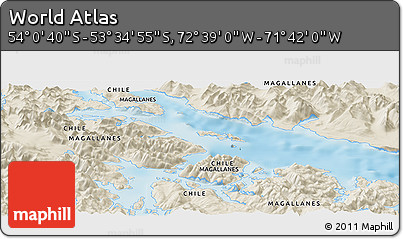 Shaded Relief Panoramic Map of the Area around 53° 47' 48" S, 72° 10' 30" W