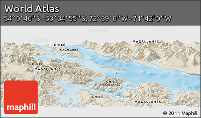 Shaded Relief Panoramic Map of the Area around 53° 47' 48" S, 72° 10' 30" W