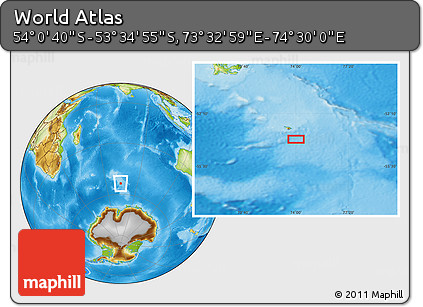 Physical Location Map of the Area around 53° 47' 48" S, 74° 1' 30" E