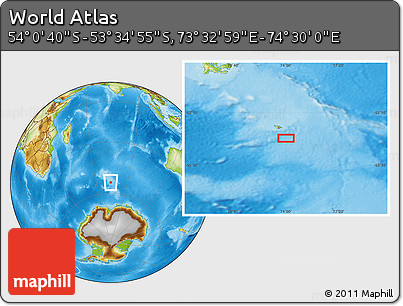 Physical Location Map of the Area around 53° 47' 48" S, 74° 1' 30" E