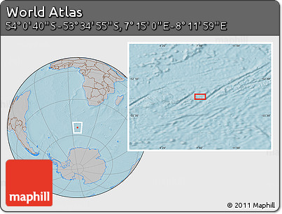 Gray Location Map of the Area around 53° 47' 48" S, 7° 43' 29" E, hill shading