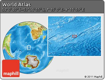 Physical Location Map of the Area around 53° 47' 48" S, 7° 43' 29" E