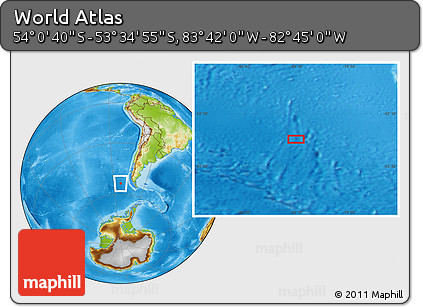 Physical Location Map of the Area around 53° 47' 48" S, 83° 13' 29" W