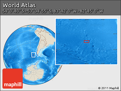 Shaded Relief Location Map of the Area around 53° 47' 48" S, 83° 13' 29" W