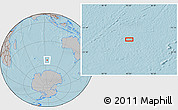 Gray Location Map of the area around 53° 47' 48" S, 93° 34' 29" E, hill shading
