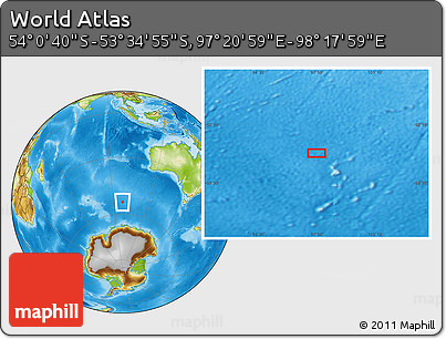 Physical Location Map of the Area around 53° 47' 48" S, 97° 49' 29" E