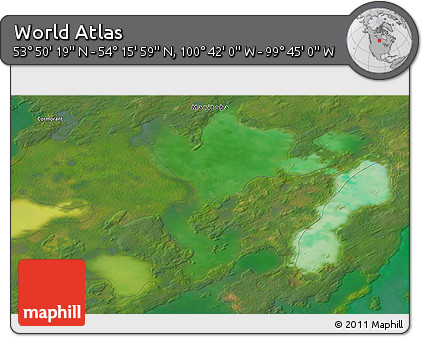 Satellite 3D Map of the Area around 54° 3' 9" N, 100° 13' 29" W