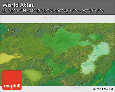 Satellite 3D Map of the Area around 54° 3' 9" N, 100° 13' 29" W