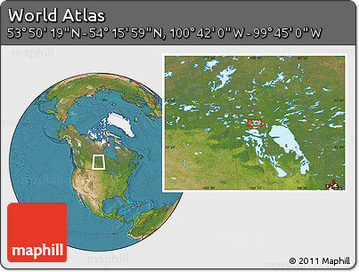 Satellite Location Map of the Area around 54° 3' 9" N, 100° 13' 29" W