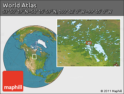Satellite Location Map of the Area around 54° 3' 9" N, 100° 13' 29" W