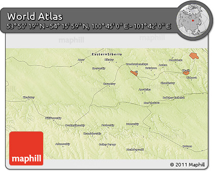 Physical 3D Map of the Area around 54° 3' 9" N, 101° 13' 29" E