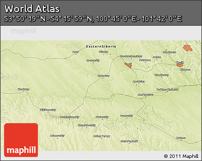 Physical 3D Map of the Area around 54° 3' 9" N, 101° 13' 29" E