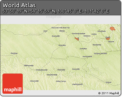 Physical 3D Map of the Area around 54° 3' 9" N, 101° 13' 29" E