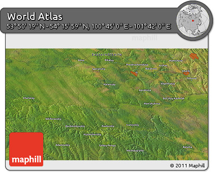 Satellite 3D Map of the Area around 54° 3' 9" N, 101° 13' 29" E