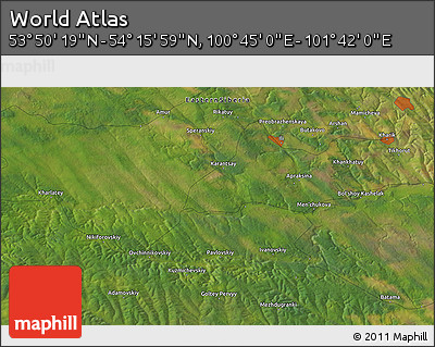Satellite 3D Map of the Area around 54° 3' 9" N, 101° 13' 29" E
