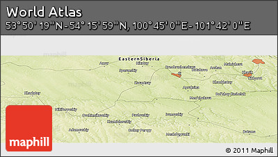 Physical Panoramic Map of the Area around 54° 3' 9" N, 101° 13' 29" E