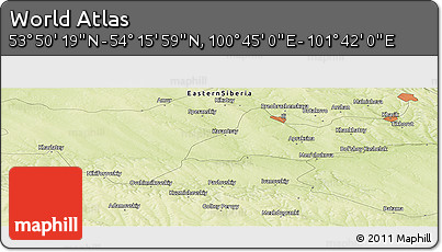 Physical Panoramic Map of the Area around 54° 3' 9" N, 101° 13' 29" E