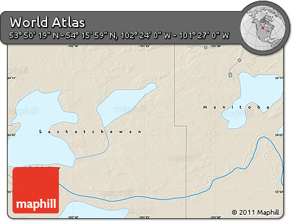 Shaded Relief Map of the Area around 54° 3' 9" N, 101° 55' 30" W