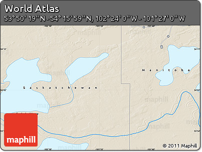 Shaded Relief Map of the Area around 54° 3' 9" N, 101° 55' 30" W