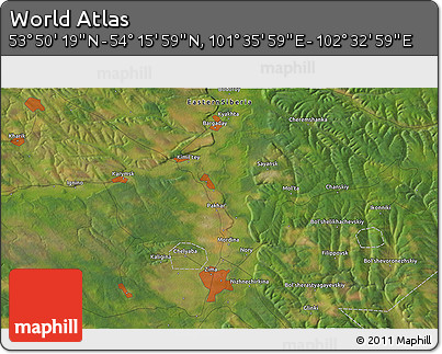 Satellite 3D Map of the Area around 54° 3' 9" N, 102° 4' 29" E