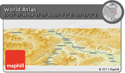 Physical Panoramic Map of the Area around 54° 3' 9" N, 105° 28' 29" E