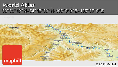 Physical Panoramic Map of the Area around 54° 3' 9" N, 105° 28' 29" E