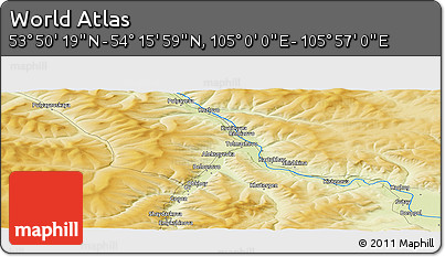 Physical Panoramic Map of the Area around 54° 3' 9" N, 105° 28' 29" E