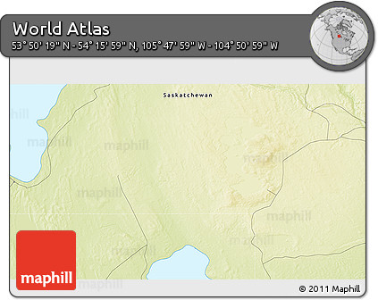 Physical 3D Map of the Area around 54° 3' 9" N, 105° 19' 29" W