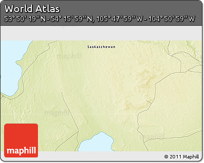 Physical 3D Map of the Area around 54° 3' 9" N, 105° 19' 29" W