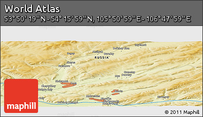 Physical Panoramic Map of the Area around 54° 3' 9" N, 106° 19' 29" E