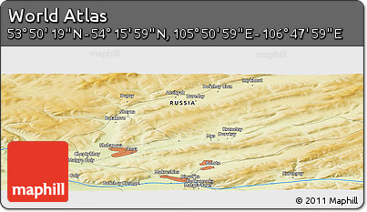 Physical Panoramic Map of the Area around 54° 3' 9" N, 106° 19' 29" E