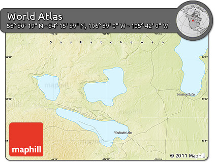 Physical Map of the Area around 54° 3' 9" N, 106° 10' 30" W
