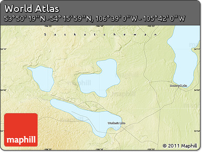 Physical Map of the Area around 54° 3' 9" N, 106° 10' 30" W