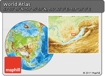 Physical Location Map of the Area around 54° 3' 9" N, 107° 10' 30" E