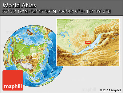 Physical Location Map of the Area around 54° 3' 9" N, 107° 10' 30" E