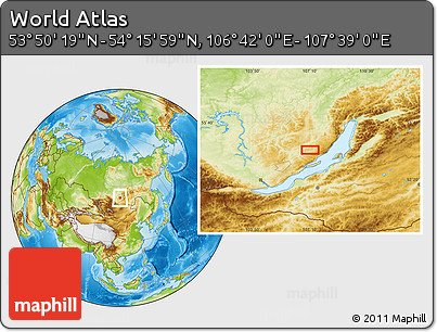 Physical Location Map of the Area around 54° 3' 9" N, 107° 10' 30" E