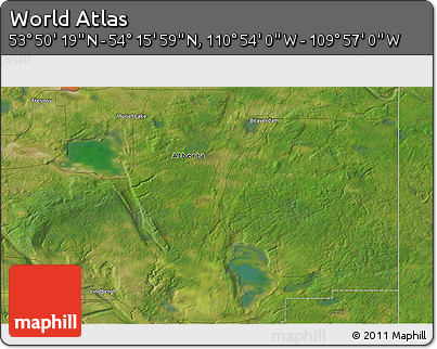 Satellite 3D Map of the Area around 54° 3' 9" N, 110° 25' 30" W