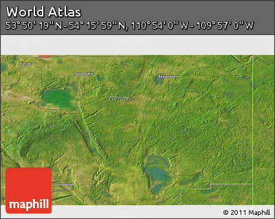 Satellite 3D Map of the Area around 54° 3' 9" N, 110° 25' 30" W