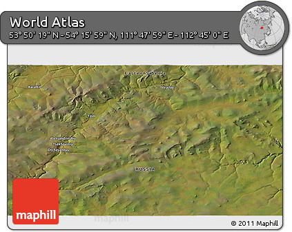 Satellite 3D Map of the Area around 54° 3' 9" N, 112° 16' 30" E