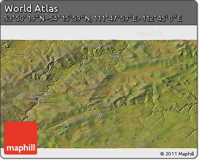 Satellite 3D Map of the Area around 54° 3' 9" N, 112° 16' 30" E