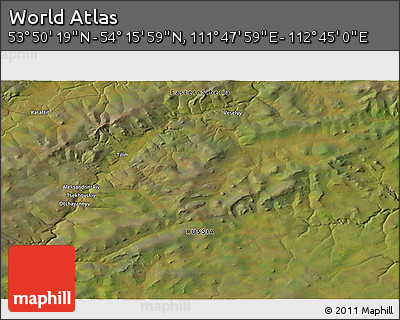 Satellite 3D Map of the Area around 54° 3' 9" N, 112° 16' 30" E