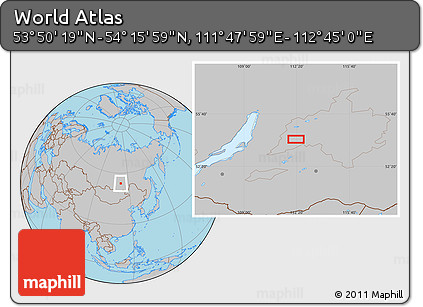 Gray Location Map of the Area around 54° 3' 9" N, 112° 16' 30" E