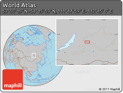 Gray Location Map of the Area around 54° 3' 9" N, 112° 16' 30" E